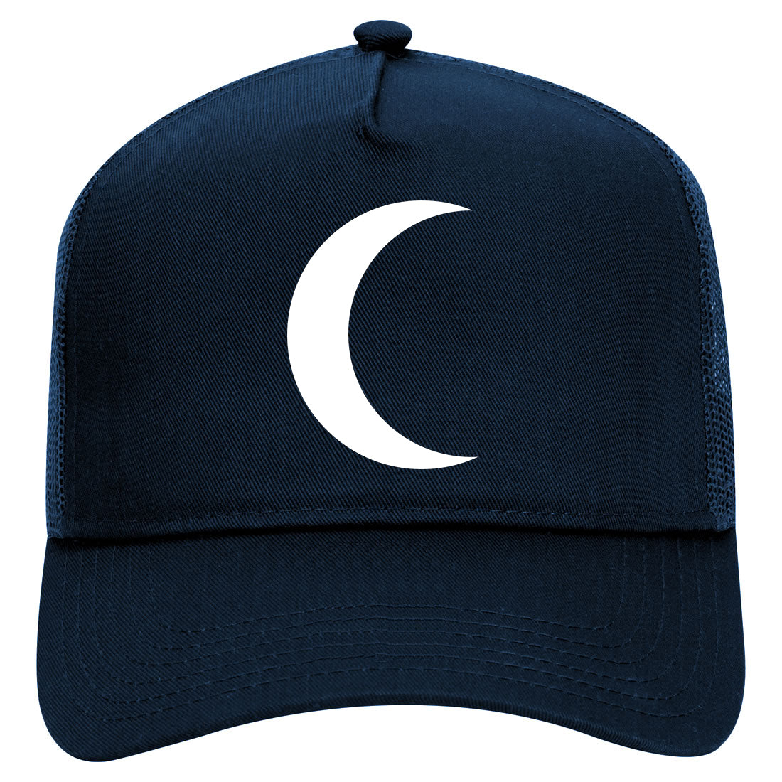 Crescent Moon Mens Mesh Trucker Hat Navy Blue