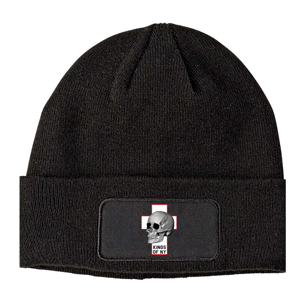 Cross And Skull Chest Winter Knit Adult Beanie Hat Black