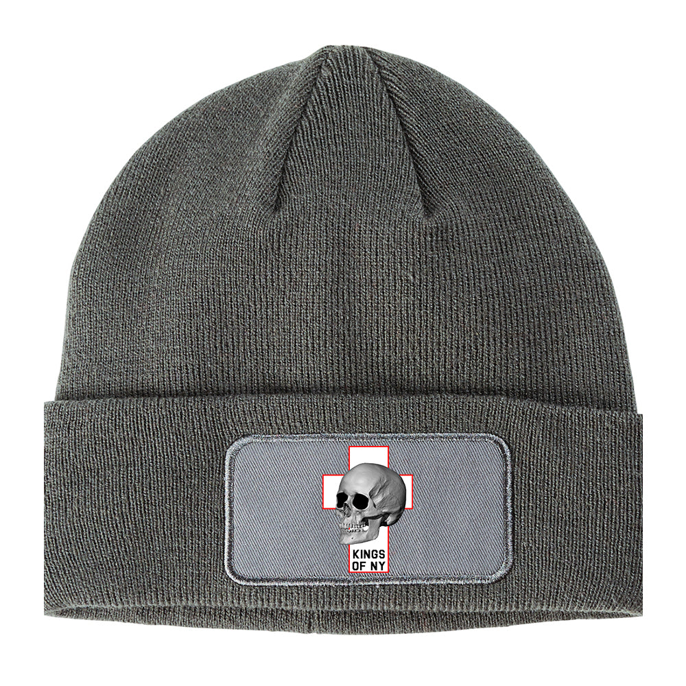 Cross And Skull Chest Winter Knit Adult Beanie Hat Grey
