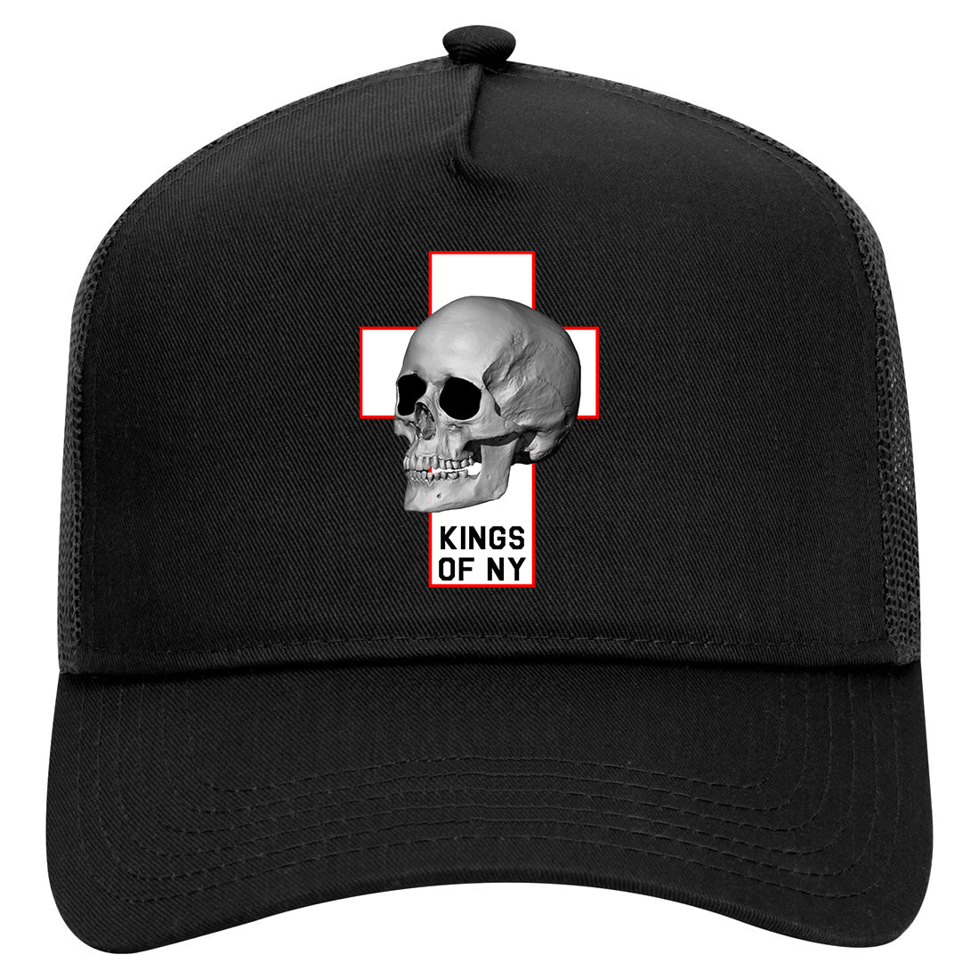Cross And Skull Chest Mens Mesh Trucker Hat Black