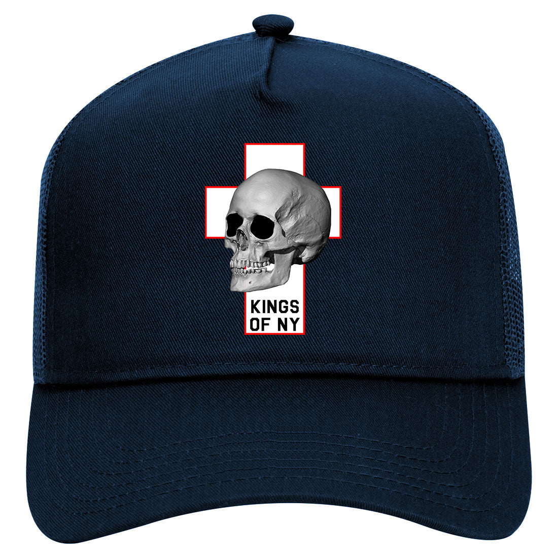 Cross And Skull Chest Mens Mesh Trucker Hat Navy Blue
