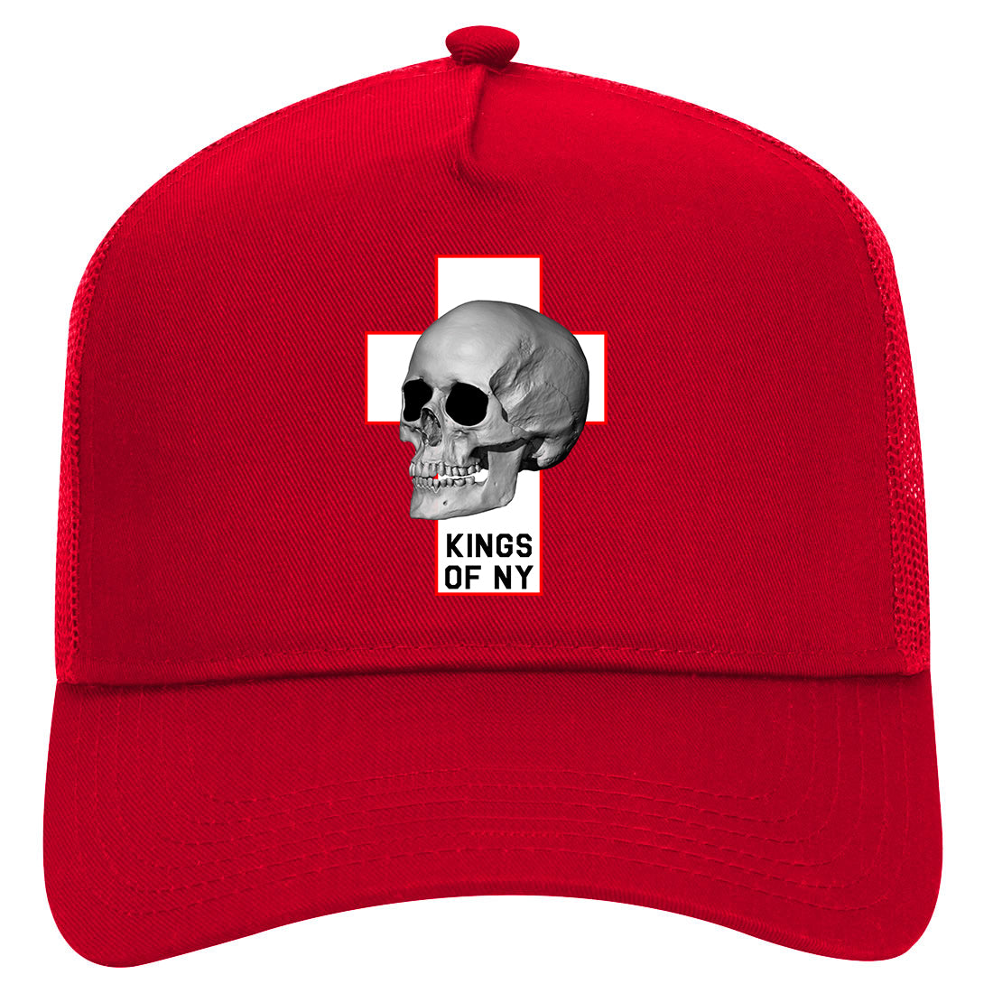 Cross And Skull Chest Mens Mesh Trucker Hat Red