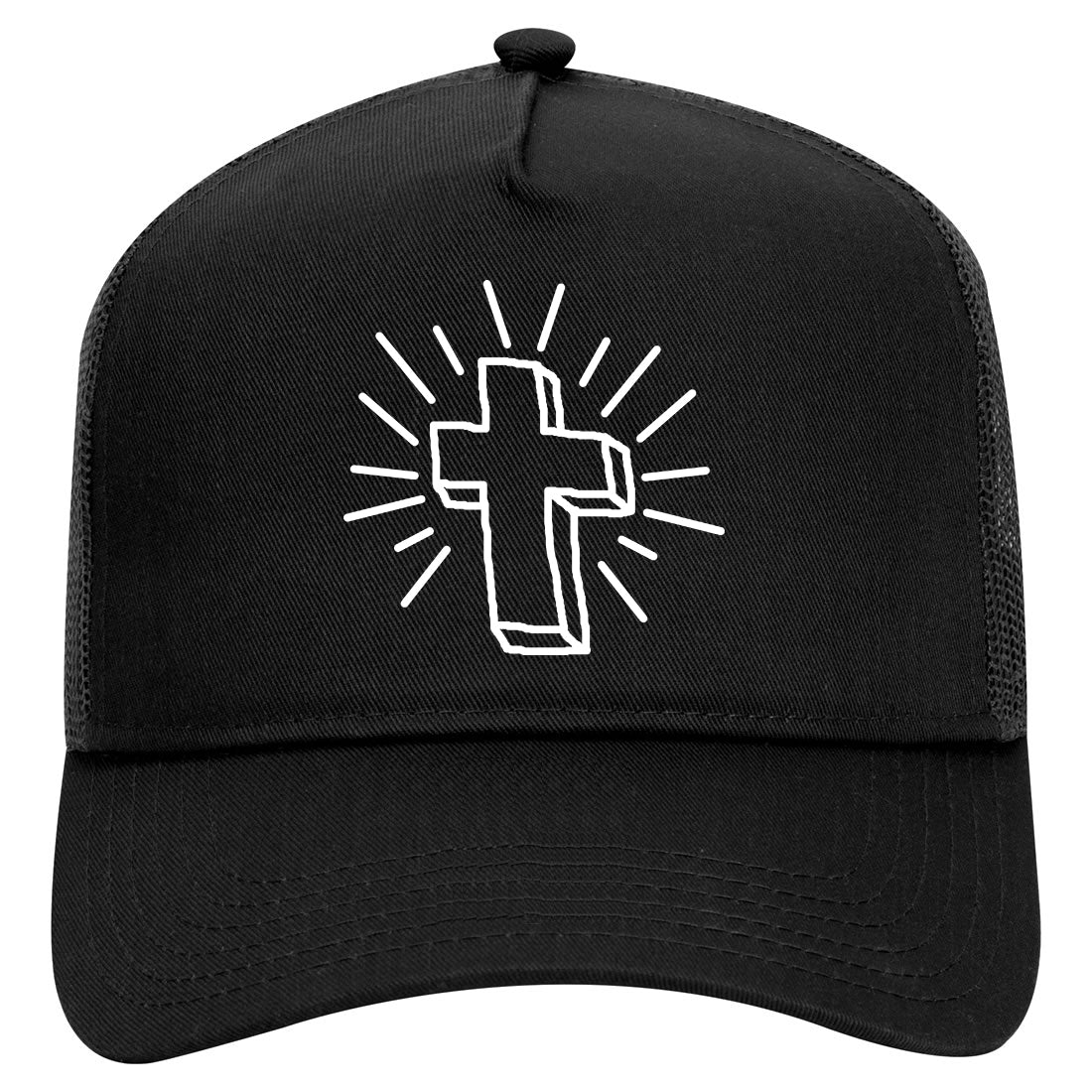 Cross Of Praise Religious Mens Mesh Trucker Hat Black