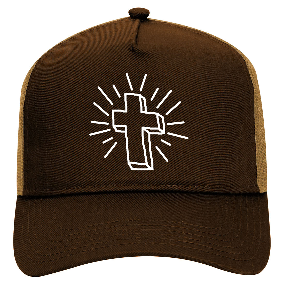 Cross Of Praise Religious Mens Mesh Trucker Hat Brown