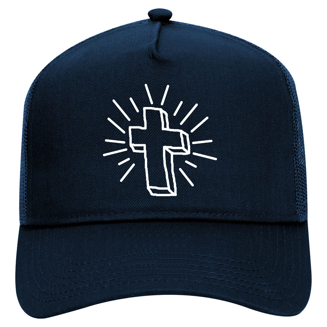 Cross Of Praise Religious Mens Mesh Trucker Hat Navy Blue