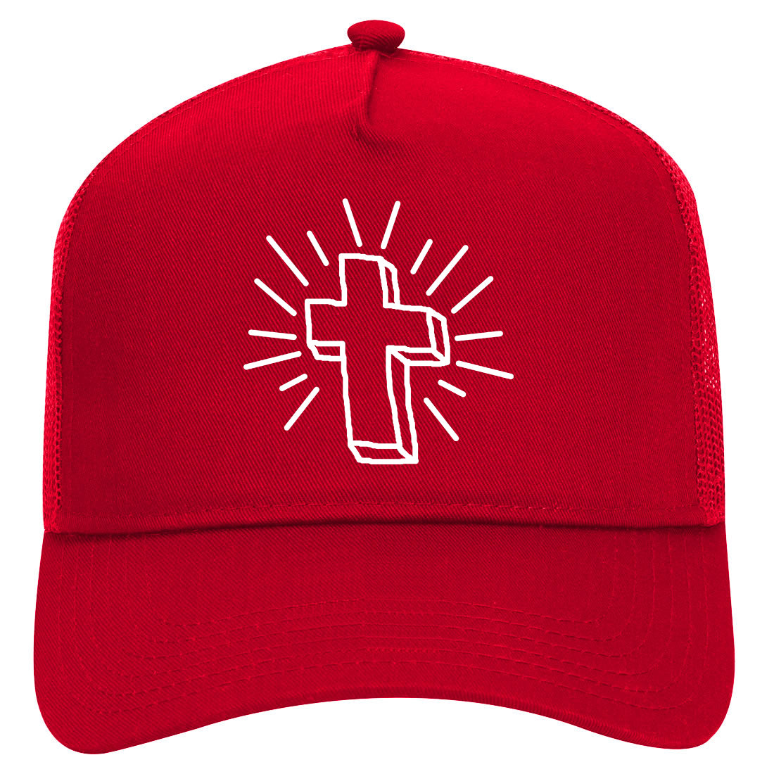 Cross Of Praise Religious Mens Mesh Trucker Hat Red