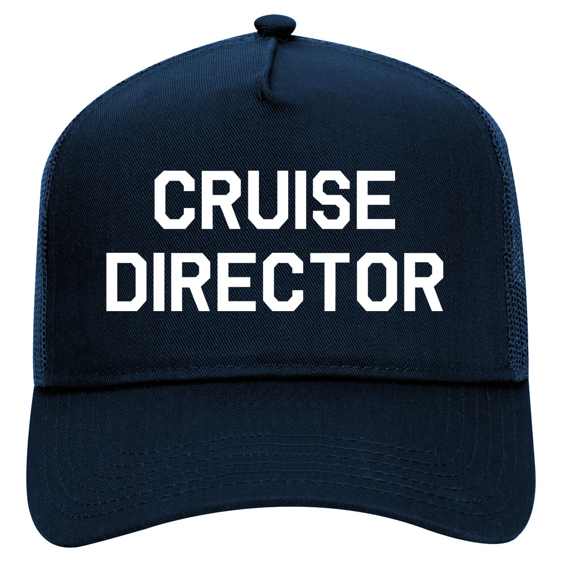 Cruise Director Mens Mesh Trucker Hat Navy Blue