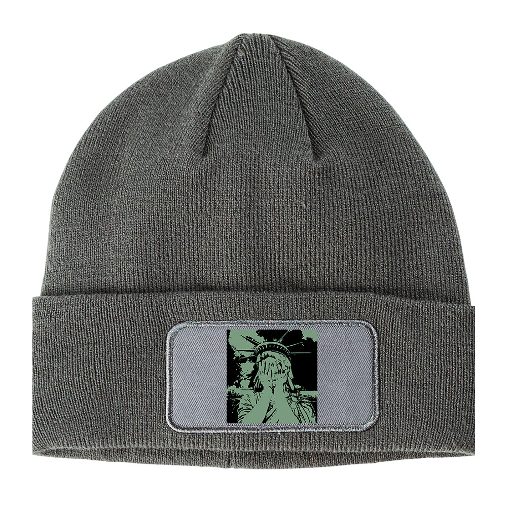 Crying Statue Of Liberty Winter Knit Adult Beanie Hat Grey