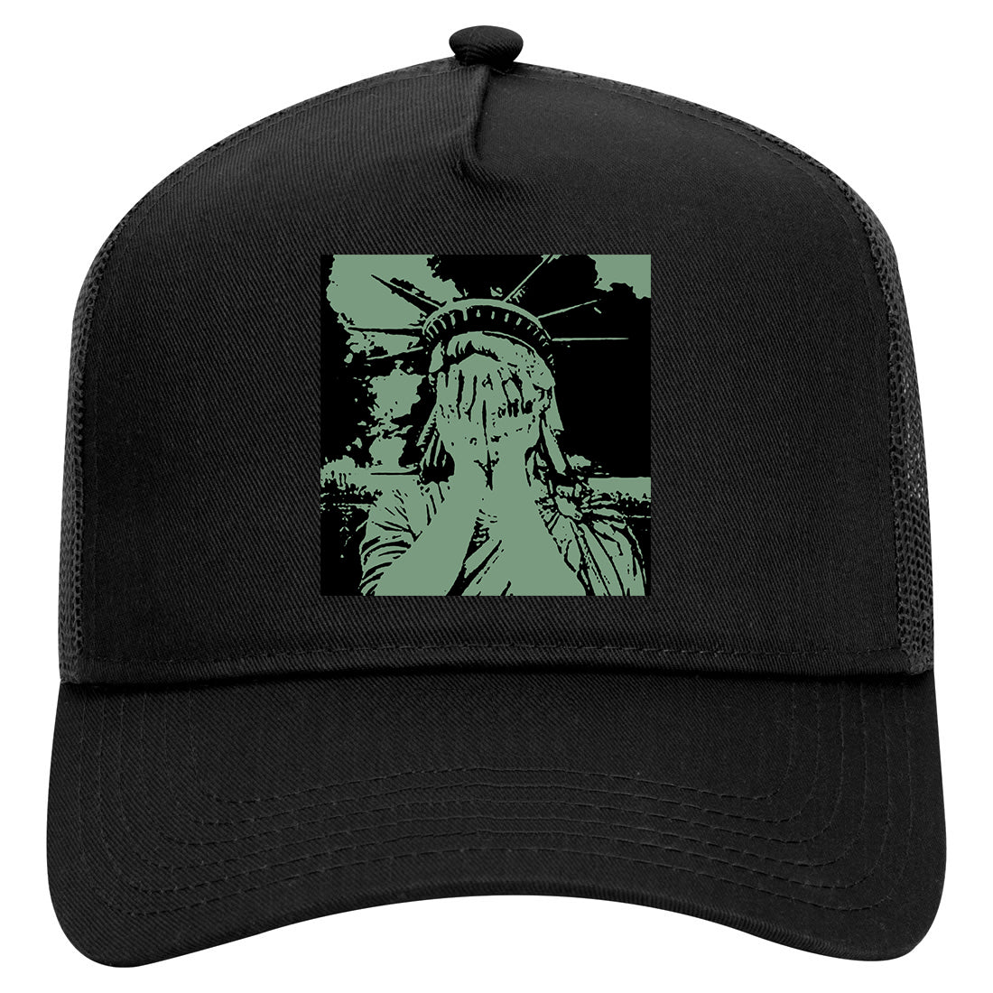 Crying Statue Of Liberty Mens Mesh Trucker Hat Black