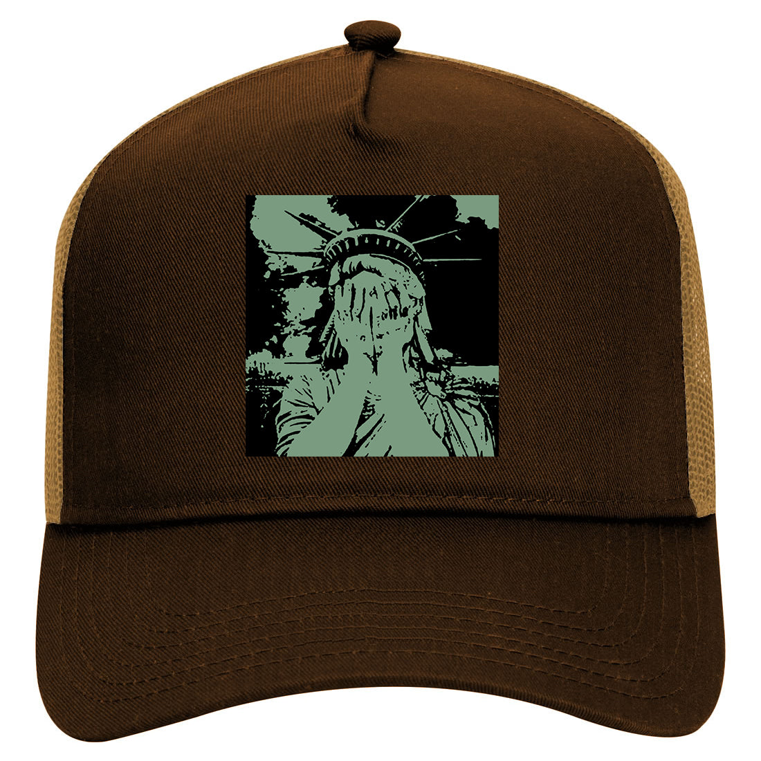 Crying Statue Of Liberty Mens Mesh Trucker Hat Brown