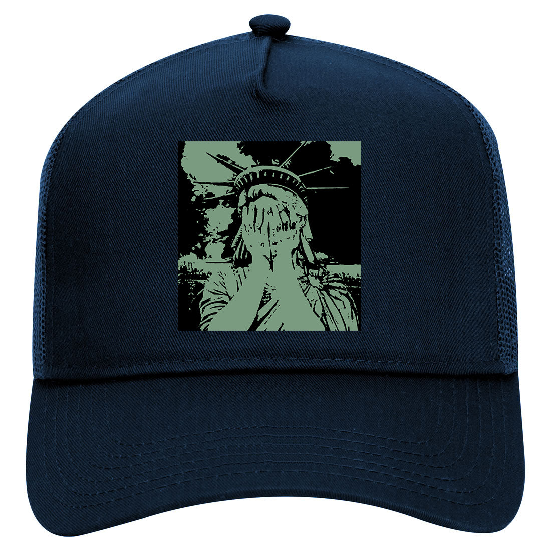 Crying Statue Of Liberty Mens Mesh Trucker Hat Navy Blue