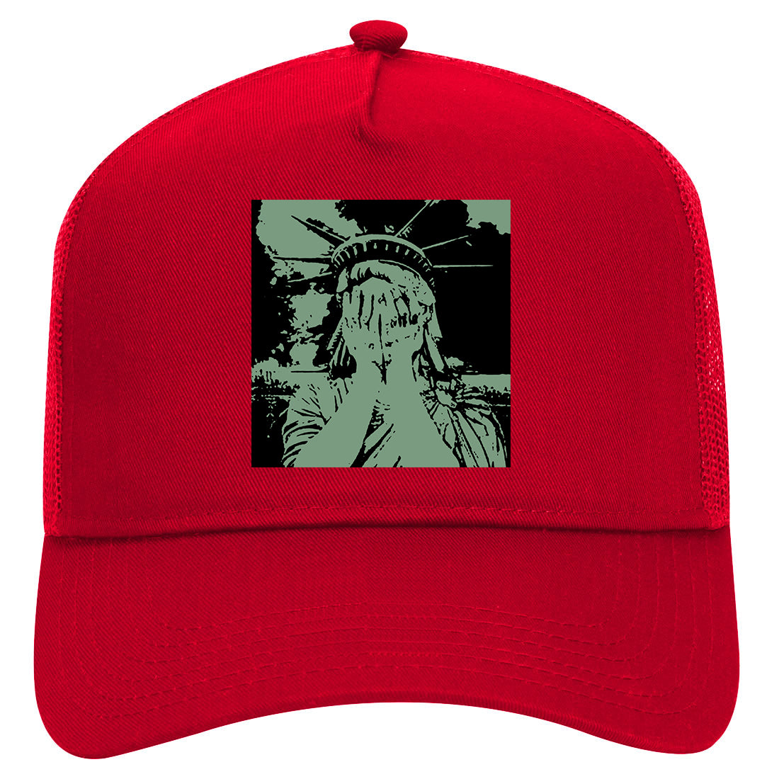 Crying Statue Of Liberty Mens Mesh Trucker Hat Red