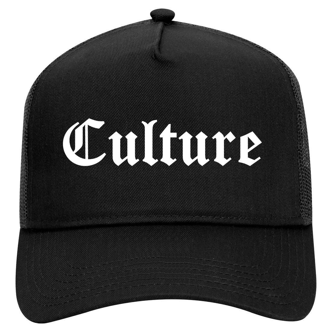 Culture Gothic Font Mens Mesh Trucker Hat Black
