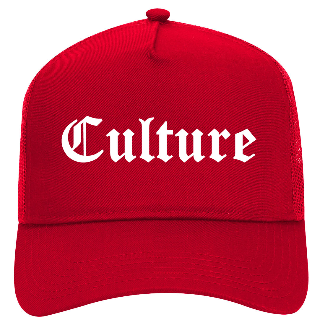 Culture Gothic Font Mens Mesh Trucker Hat Red