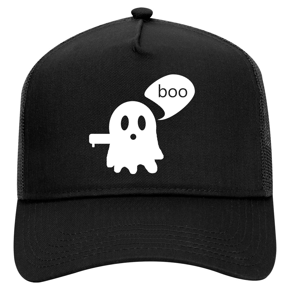 Cute Displeased Ghost Halloween Mens Mesh Trucker Hat Black