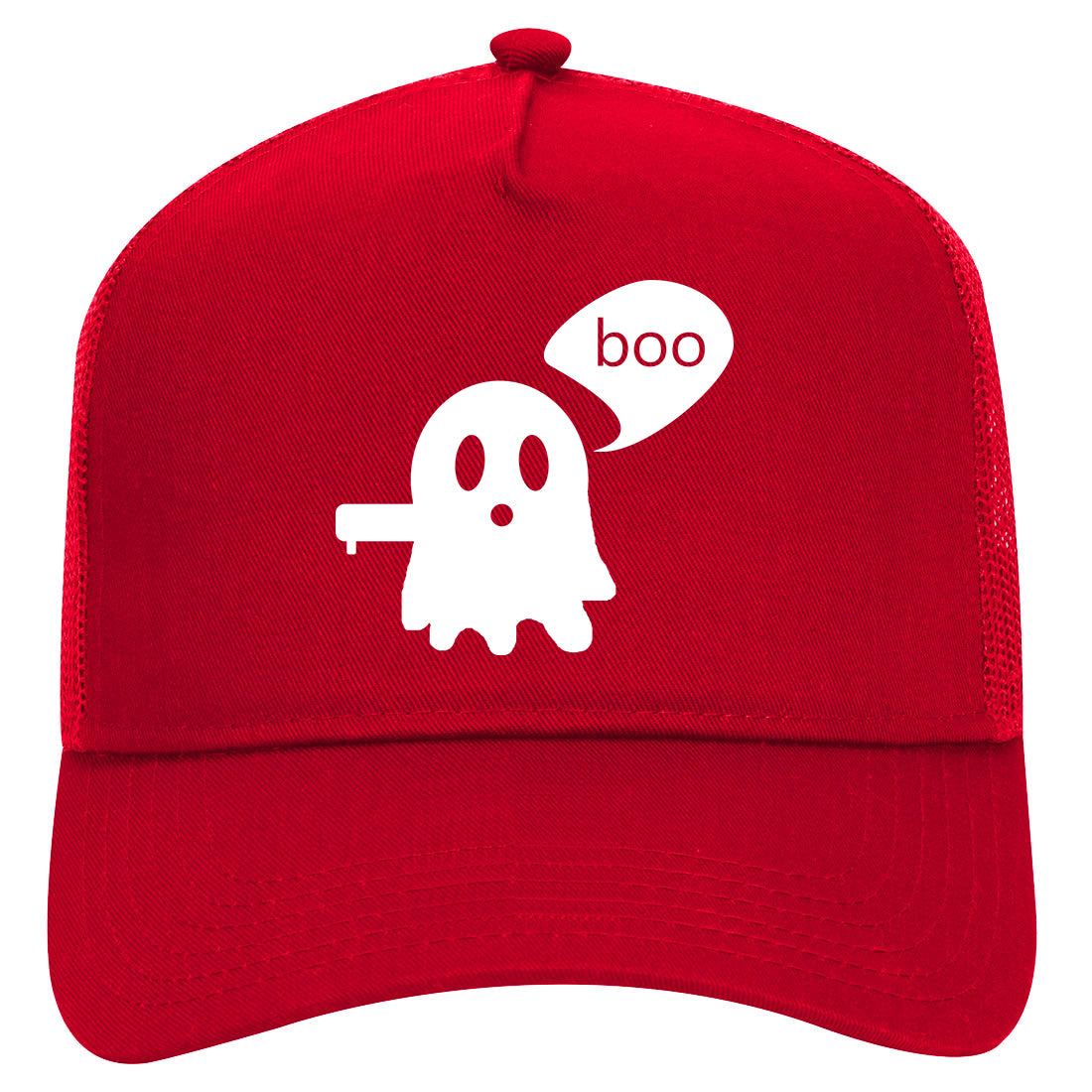 Cute Displeased Ghost Halloween Mens Mesh Trucker Hat Red