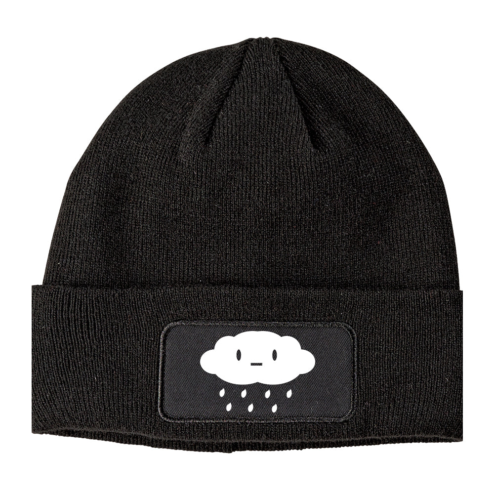 Cute Face Rain Cloud Winter Knit Adult Beanie Hat Black
