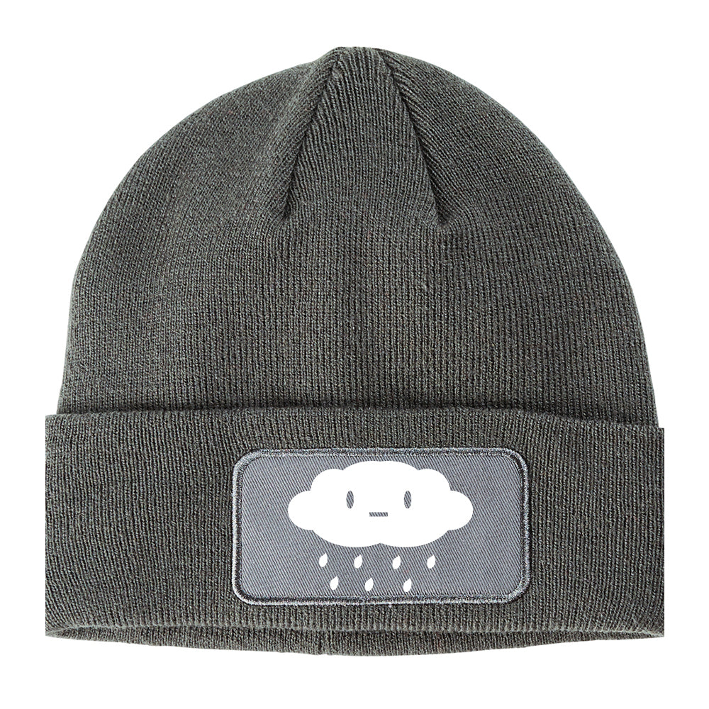 Cute Face Rain Cloud Winter Knit Adult Beanie Hat Grey