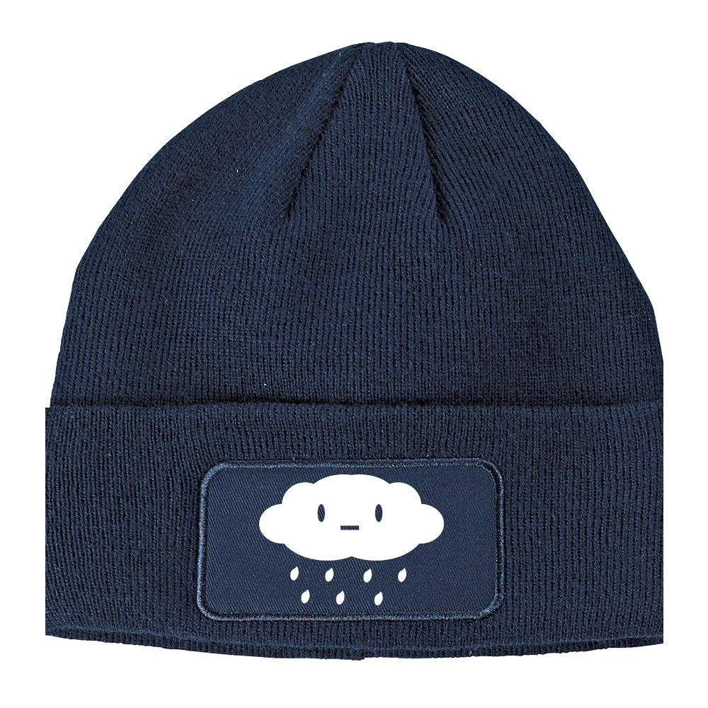 Cute Face Rain Cloud Winter Knit Adult Beanie Hat Navy Blue