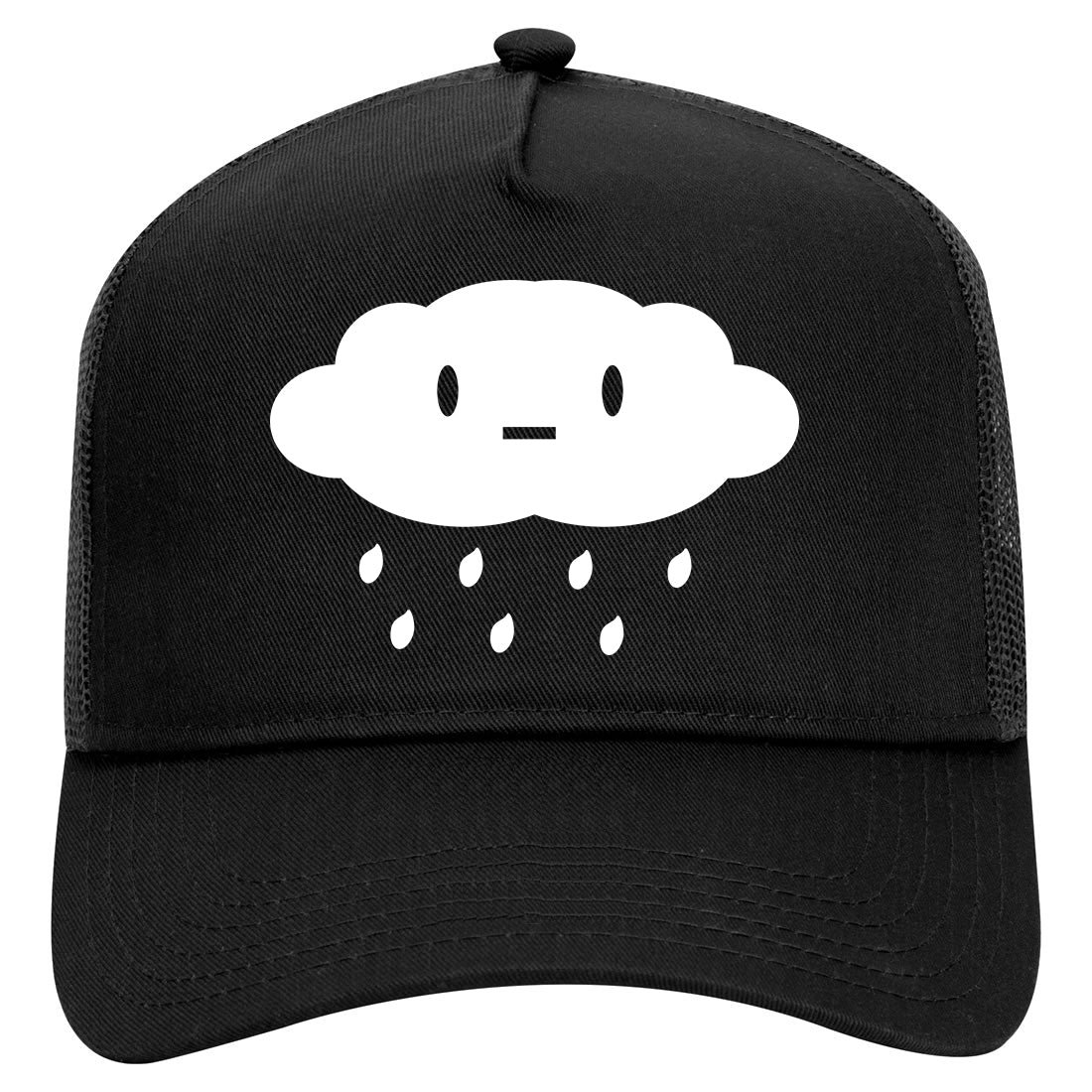 Cute Face Rain Cloud Mens Mesh Trucker Hat Black