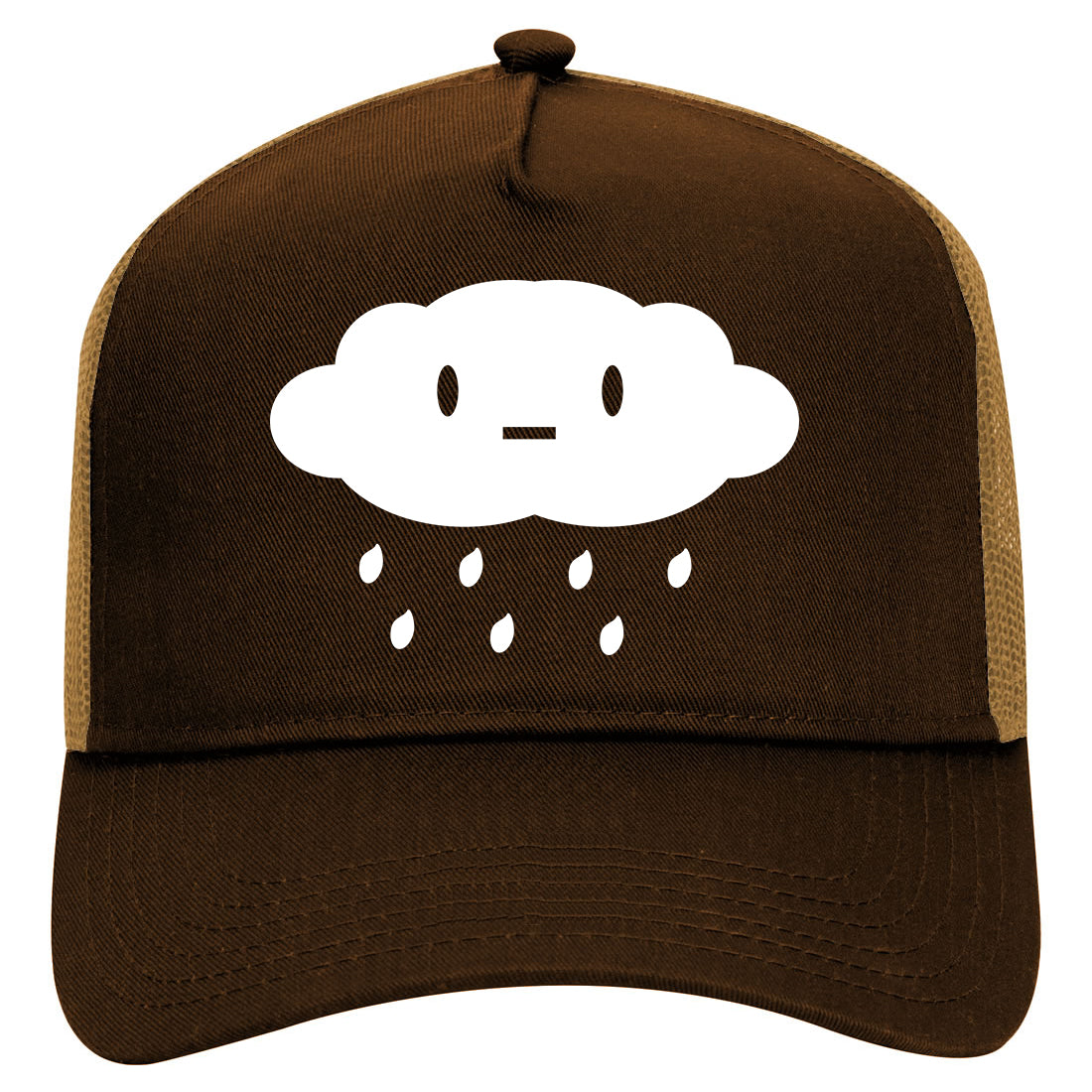 Cute Face Rain Cloud Mens Mesh Trucker Hat Brown