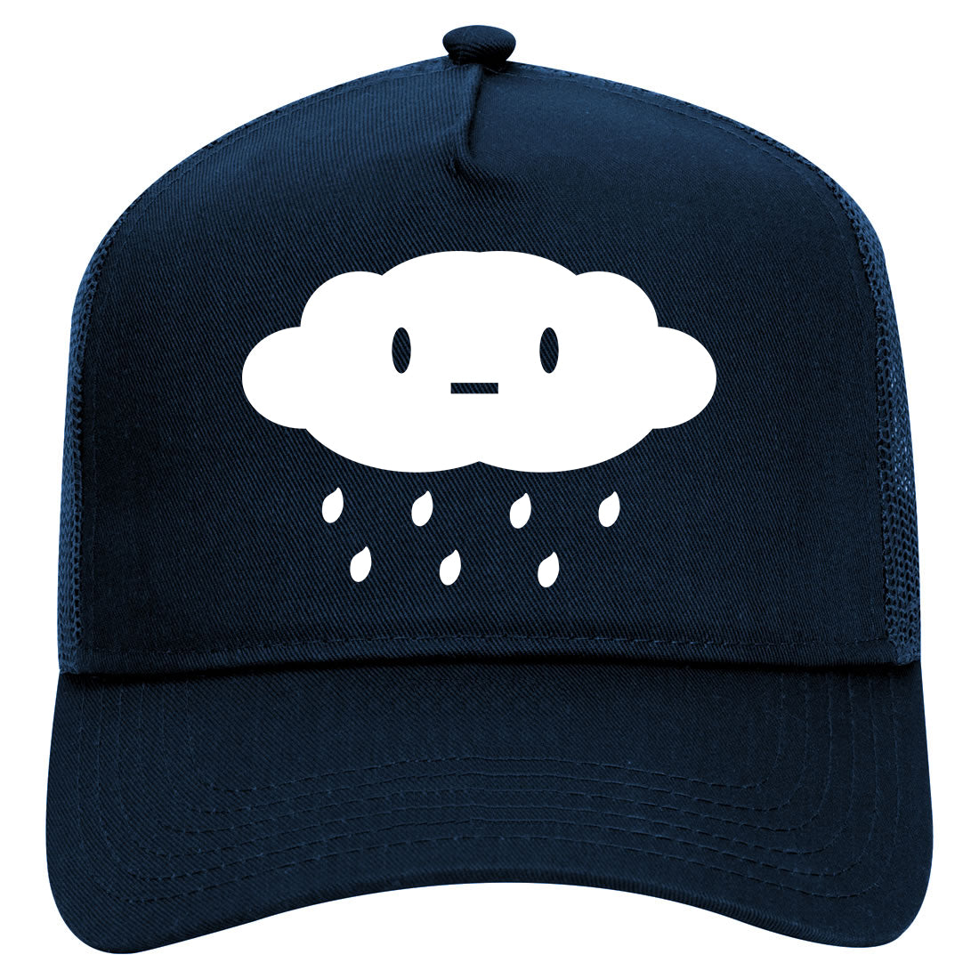 Cute Face Rain Cloud Mens Mesh Trucker Hat Navy Blue
