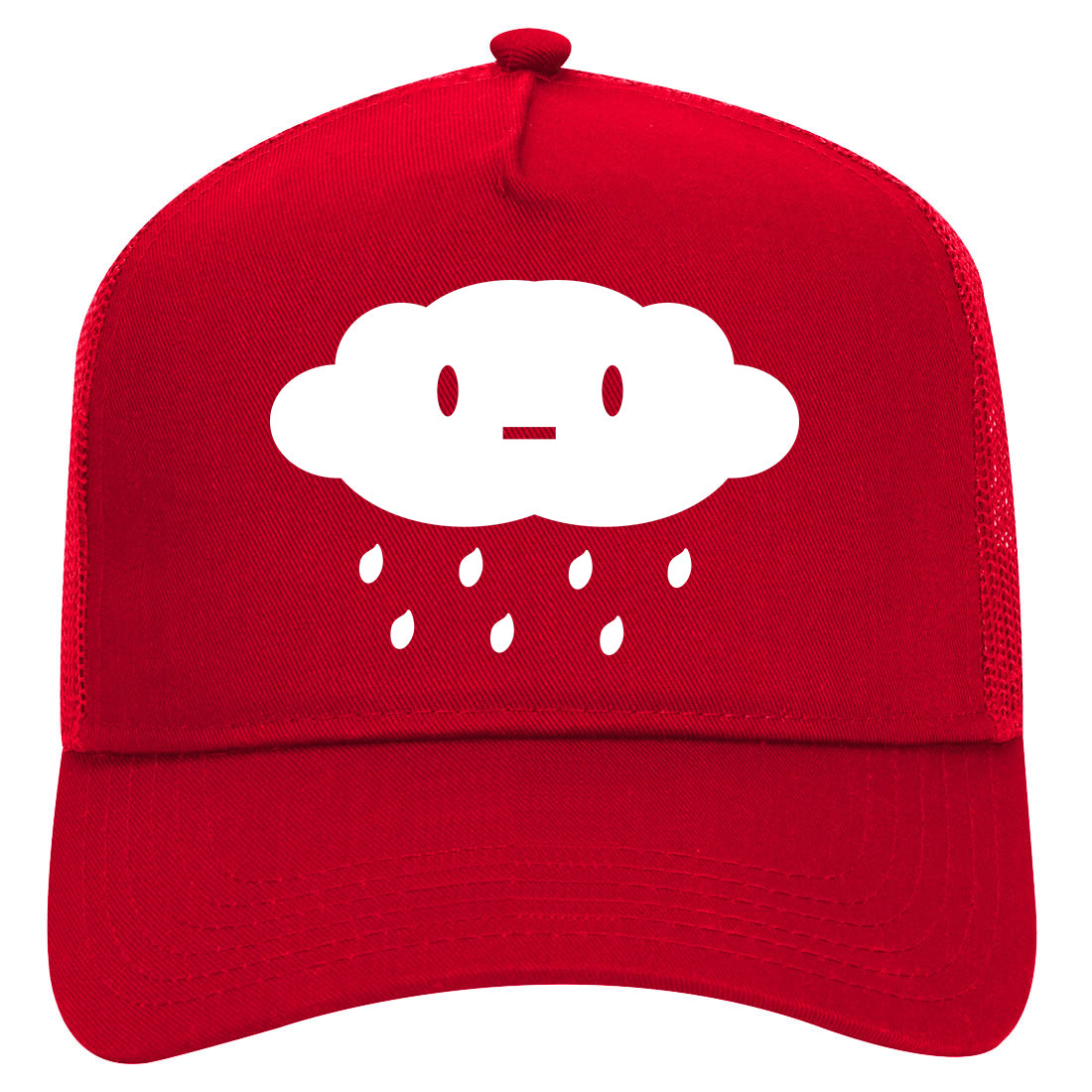 Cute Face Rain Cloud Mens Mesh Trucker Hat Red