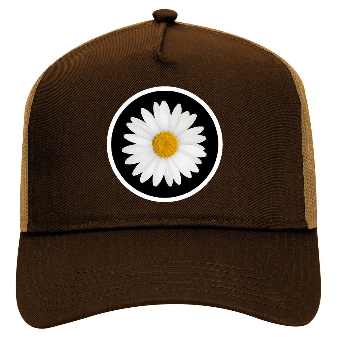 Daisy Flower Mens Mesh Trucker Hat Brown