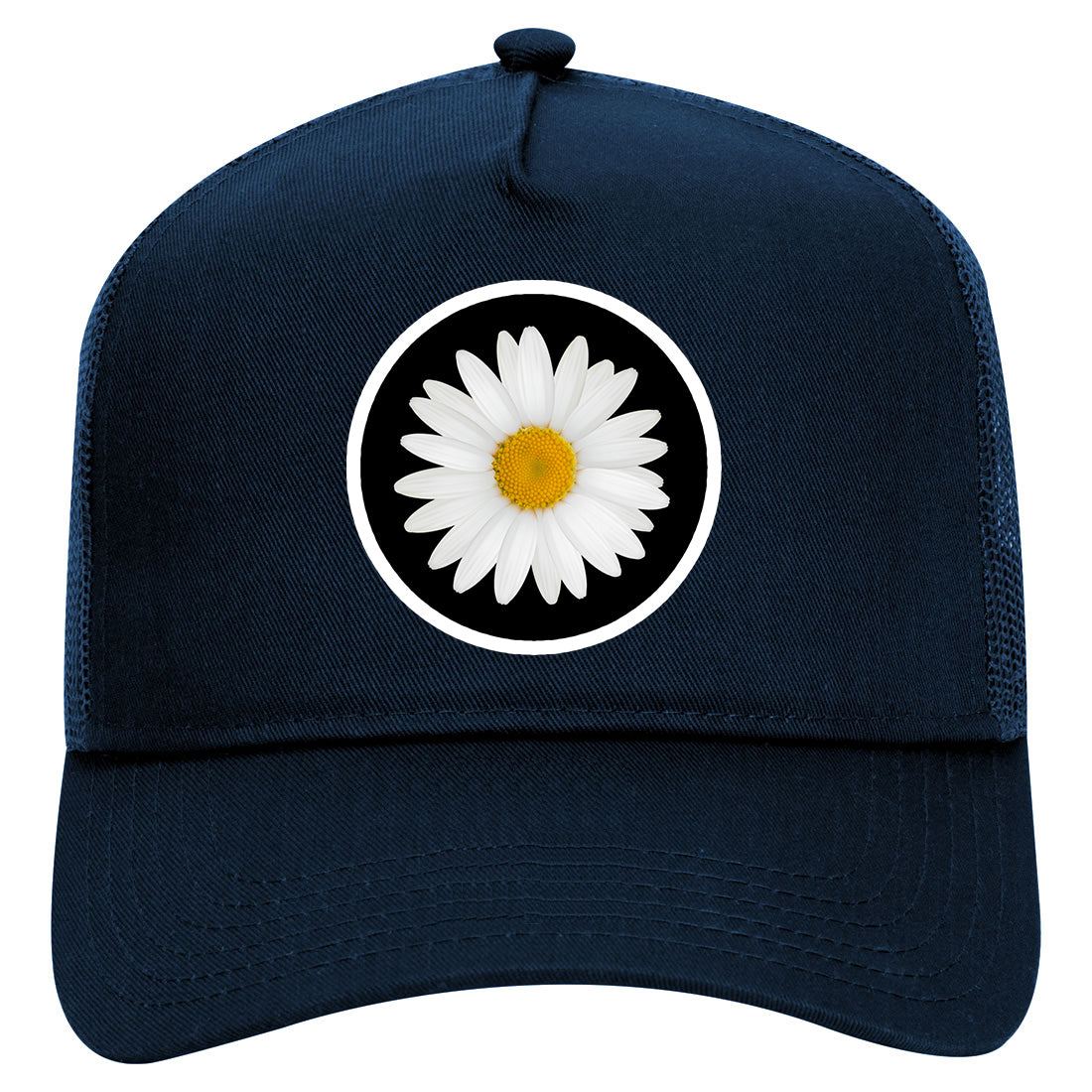 Daisy Flower Mens Mesh Trucker Hat Navy Blue