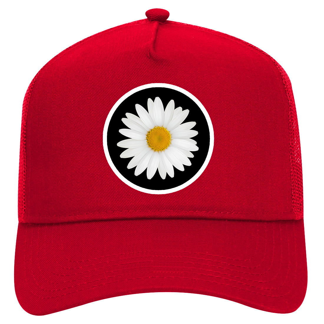 Daisy Flower Mens Mesh Trucker Hat Red