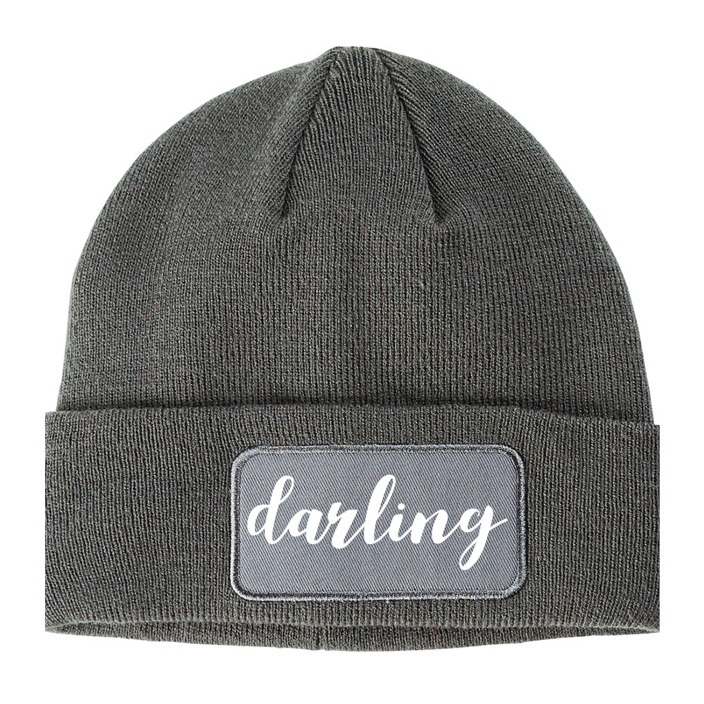 Darling Script Winter Knit Adult Beanie Hat Grey