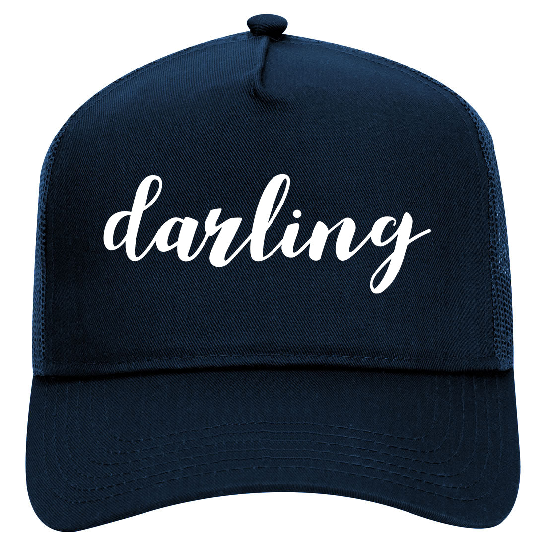 Darling Script Mens Mesh Trucker Hat Navy Blue