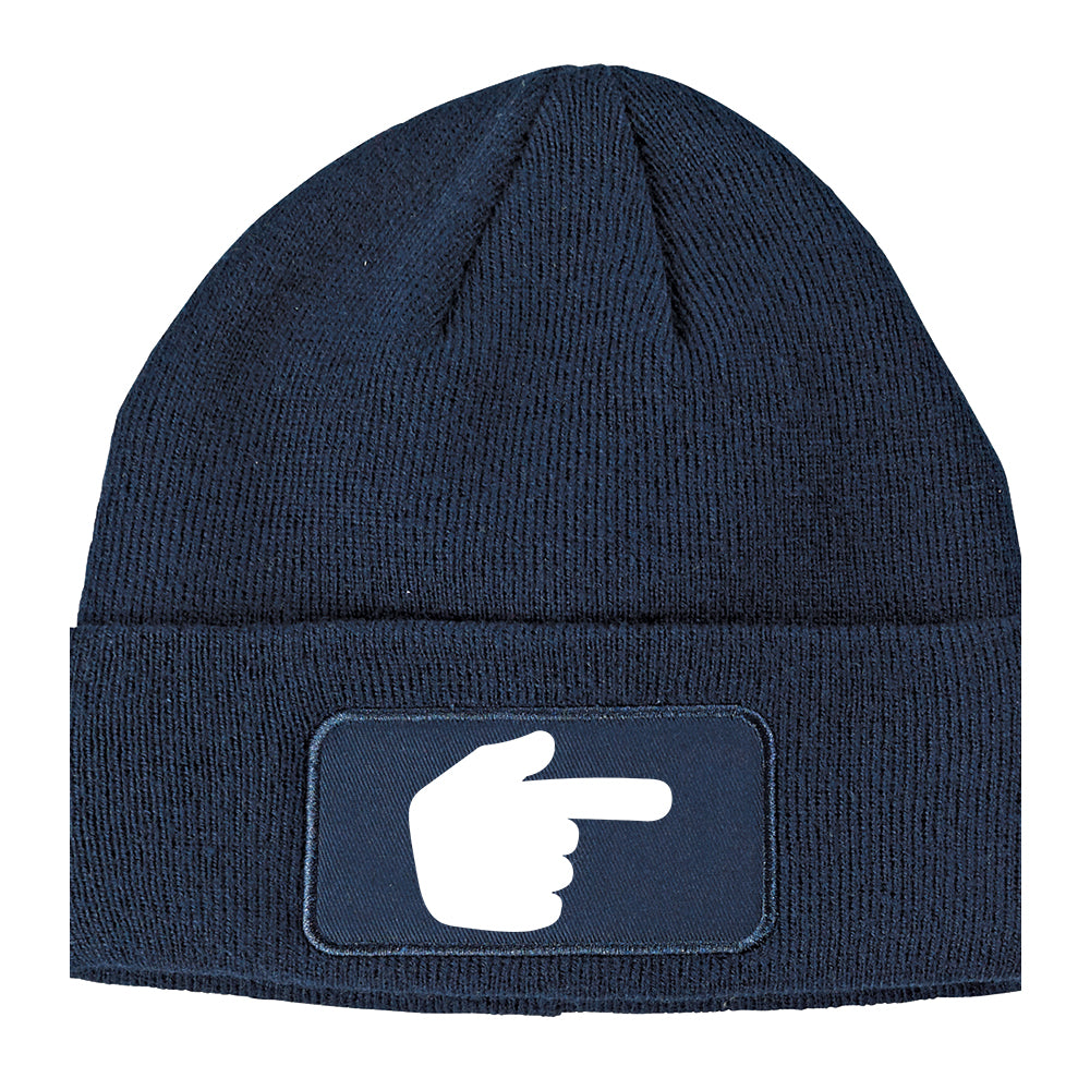 Datway Pointing Finger Symbol Winter Knit Adult Beanie Hat Navy Blue
