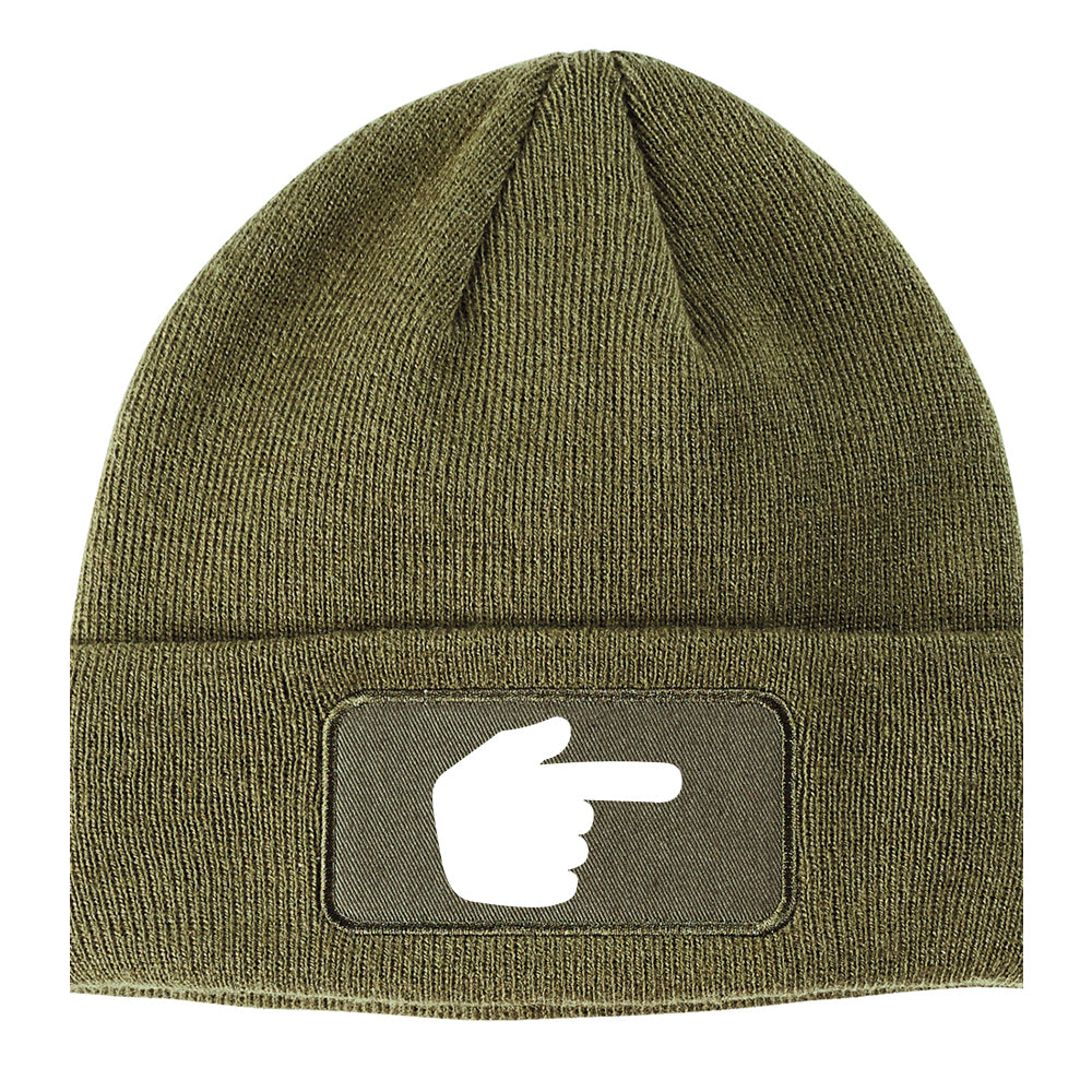 Datway Pointing Finger Symbol Winter Knit Adult Beanie Hat Olive Green