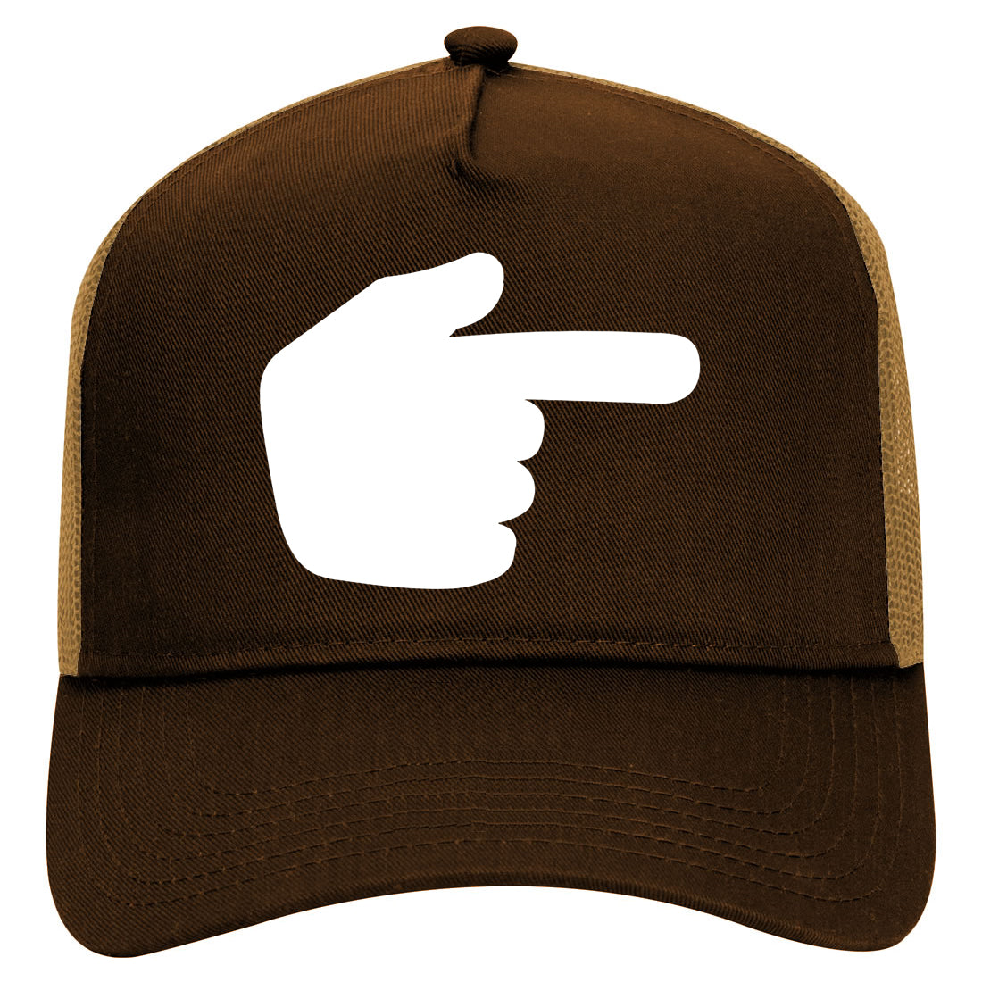 Datway Pointing Finger Symbol Mens Mesh Trucker Hat Brown