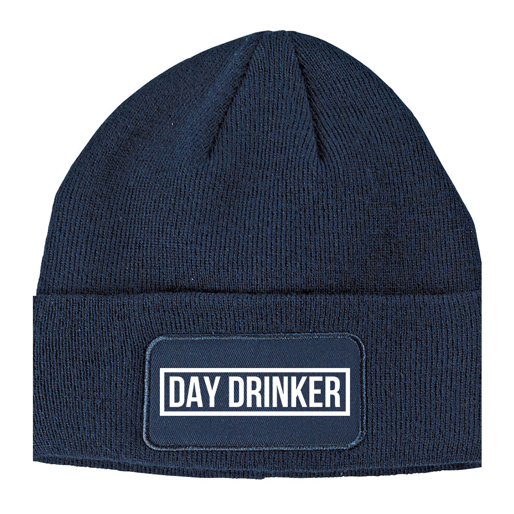 Day Drinker Box Logo Winter Knit Adult Beanie Hat Navy Blue