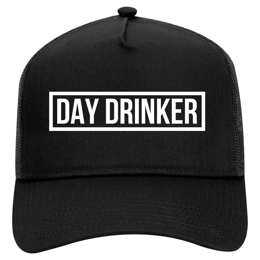 Day Drinker Box Logo Mens Mesh Trucker Hat Black