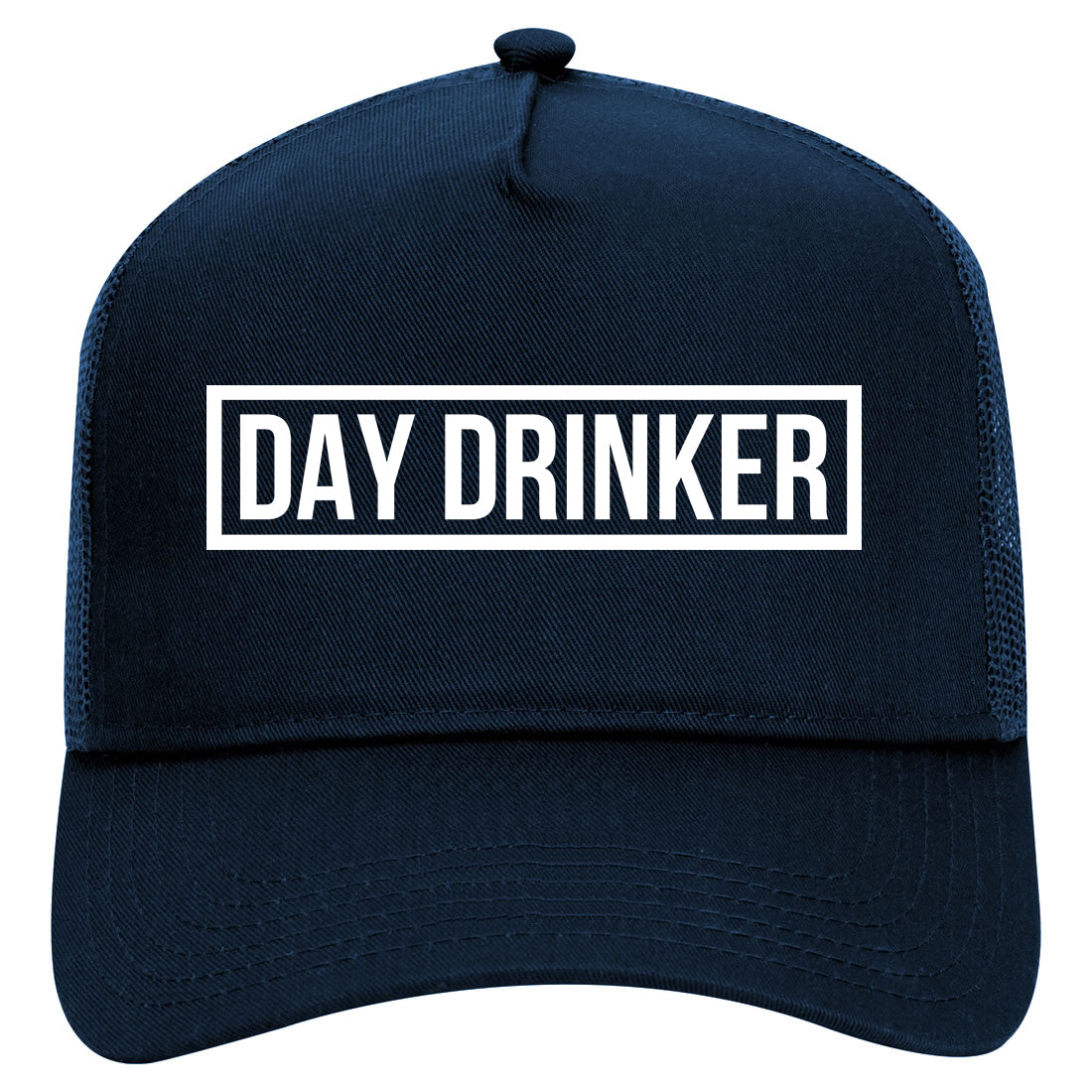 Day Drinker Box Logo Mens Mesh Trucker Hat Navy Blue