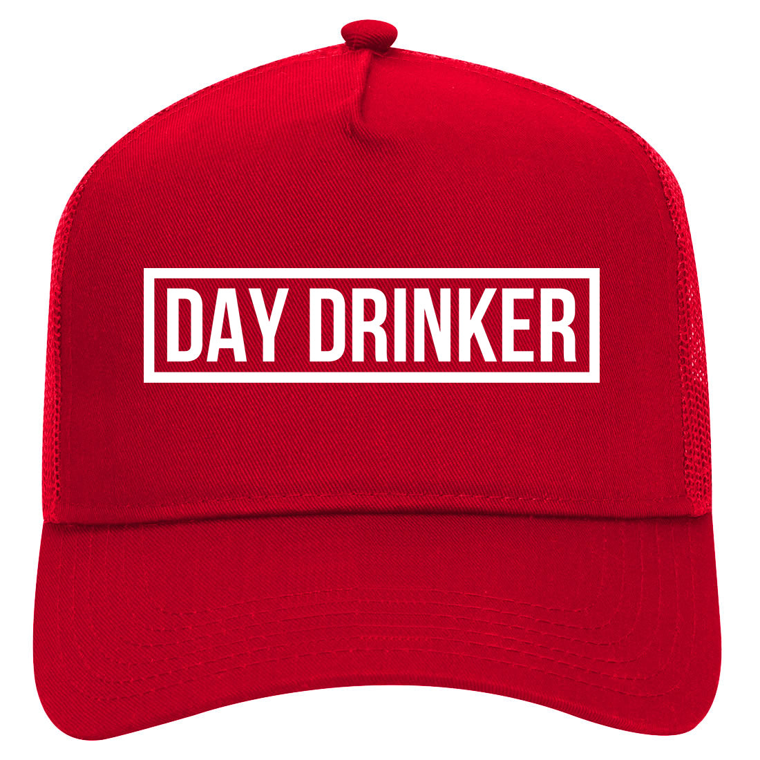 Day Drinker Box Logo Mens Mesh Trucker Hat Red