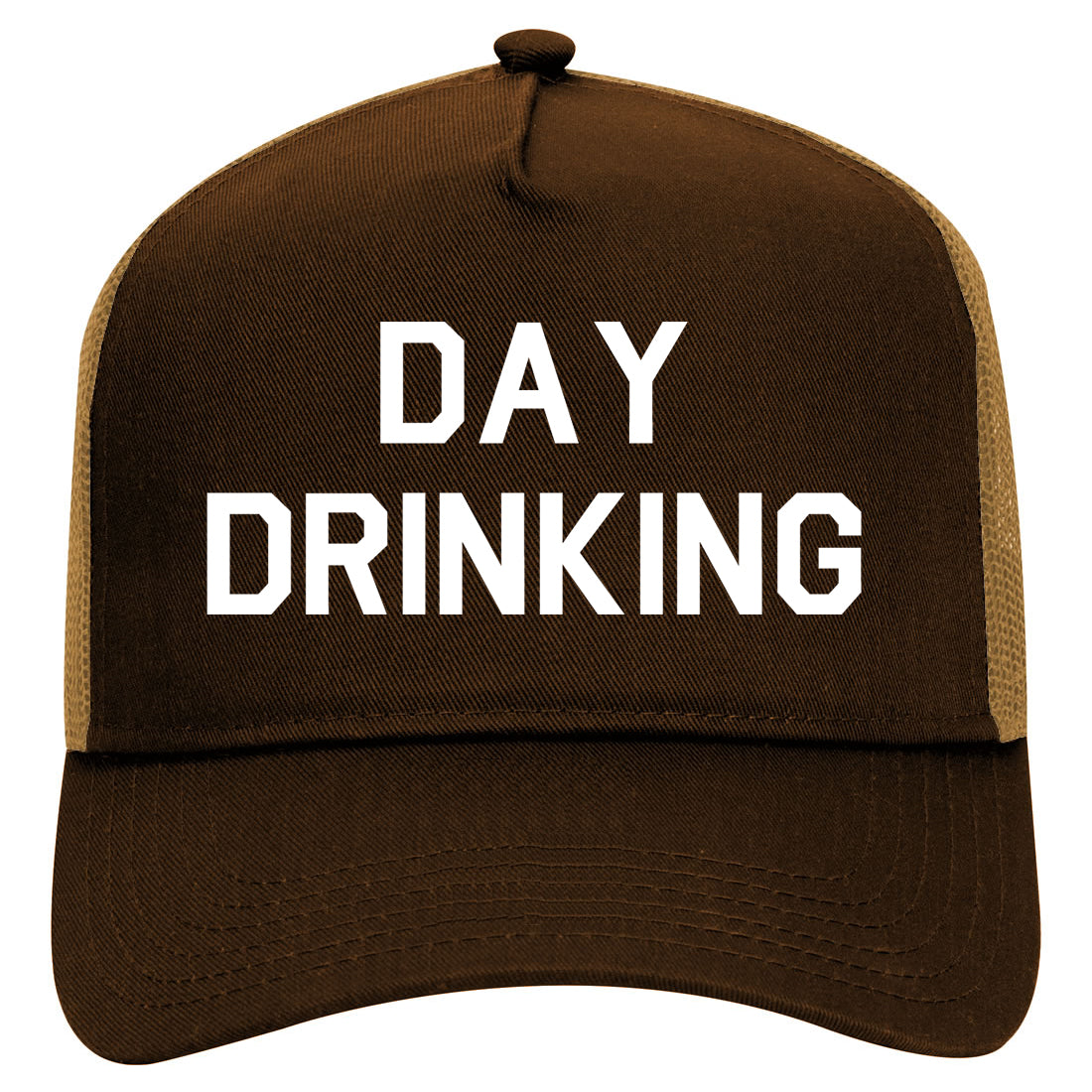 Day Drinking Mens Mesh Trucker Hat Brown