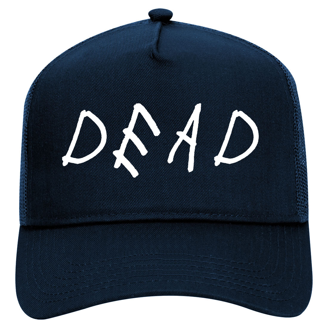 Dead Font Mens Mesh Trucker Hat Navy Blue