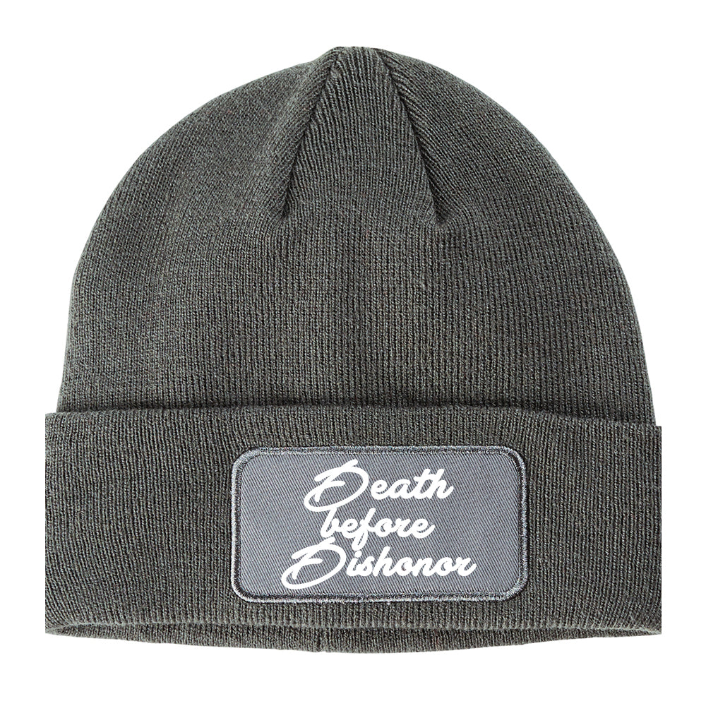 Death Before Dishonor Script Winter Knit Adult Beanie Hat Grey