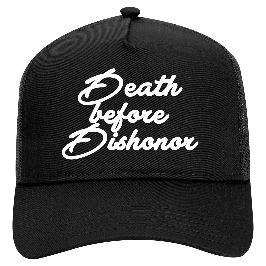 Death Before Dishonor Script Mens Mesh Trucker Hat Black
