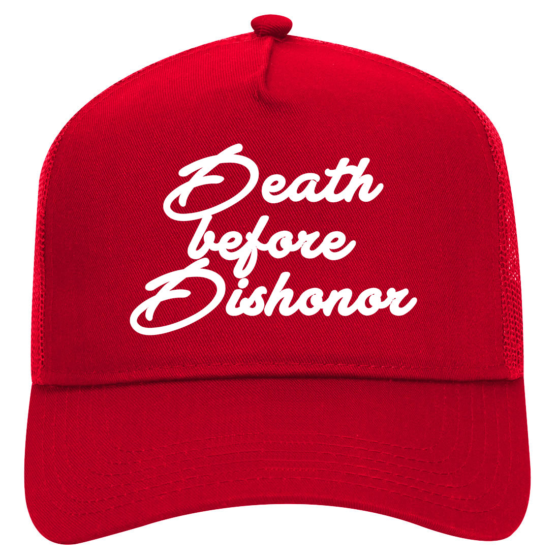 Death Before Dishonor Script Mens Mesh Trucker Hat Red