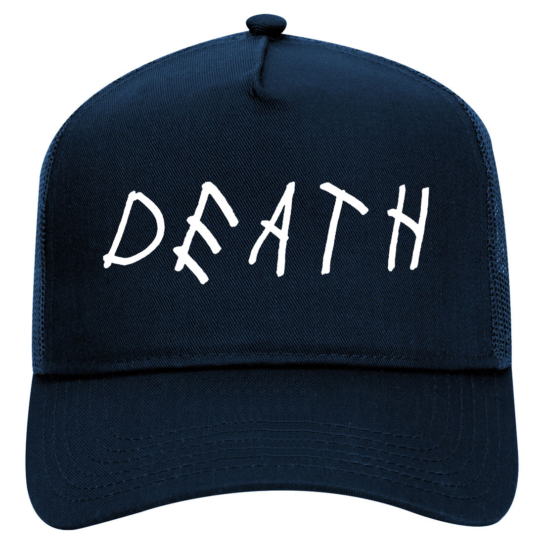 Death Font Mens Mesh Trucker Hat Navy Blue