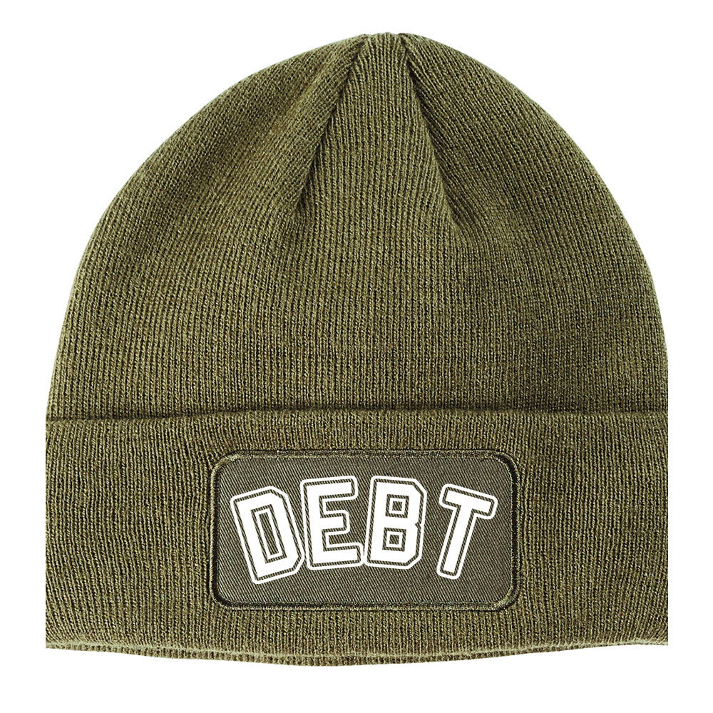 Debt College Adulting Winter Knit Adult Beanie Hat Olive Green