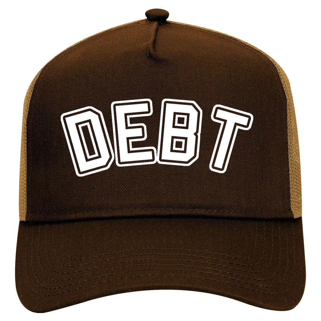 Debt College Adulting Mens Mesh Trucker Hat Brown