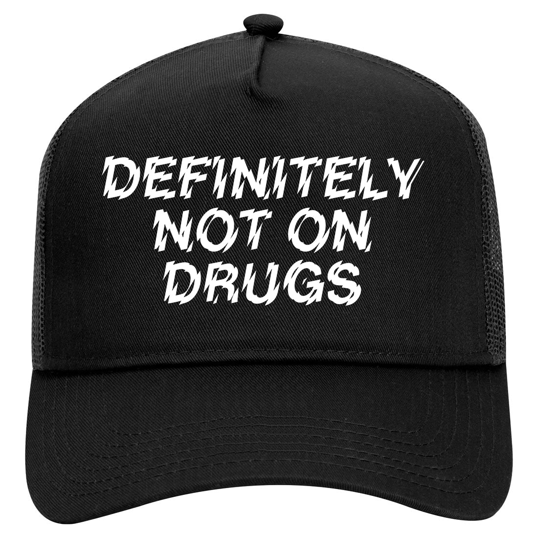 Definitely Not On Drugs Festival Mens Mesh Trucker Hat Black