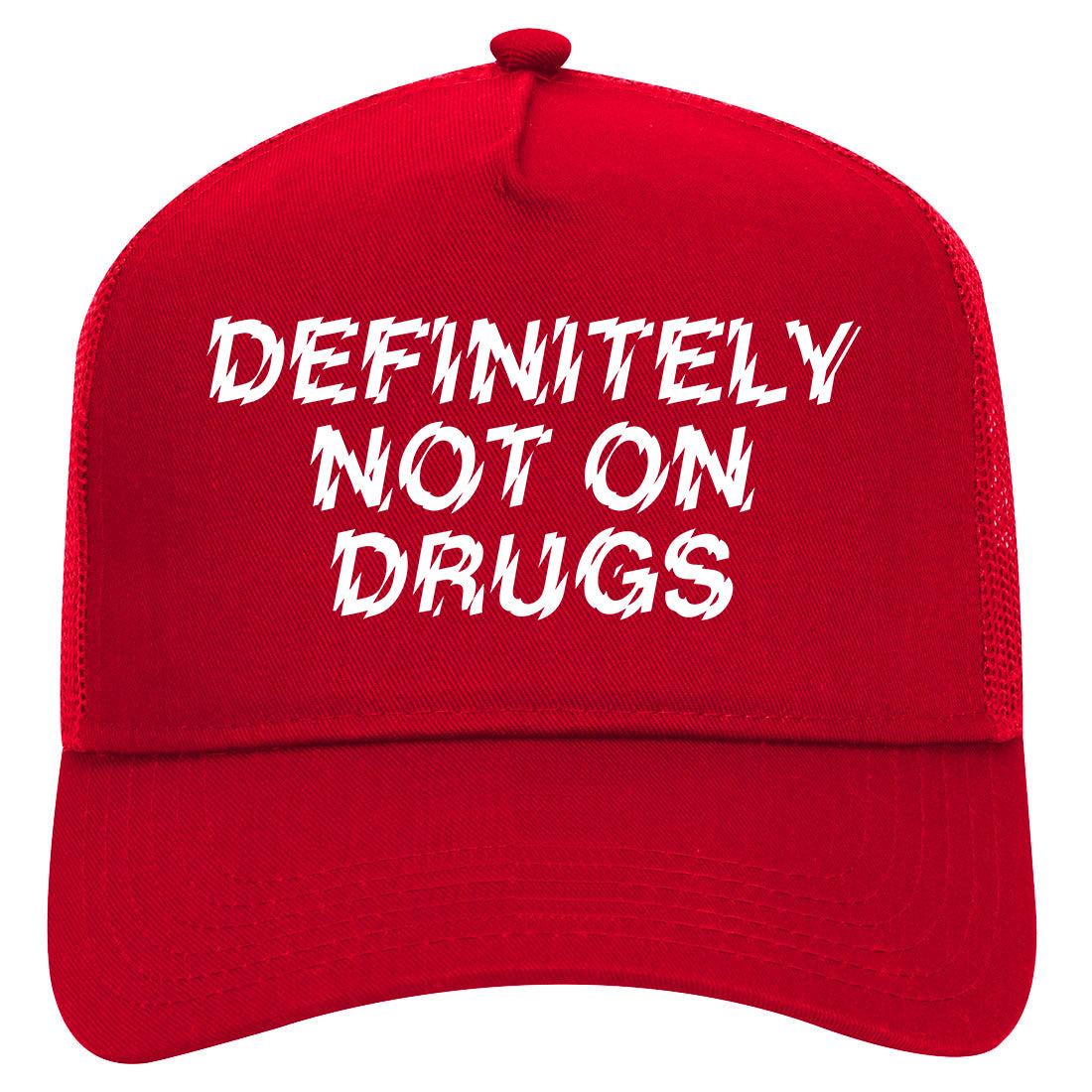 Definitely Not On Drugs Festival Mens Mesh Trucker Hat Red