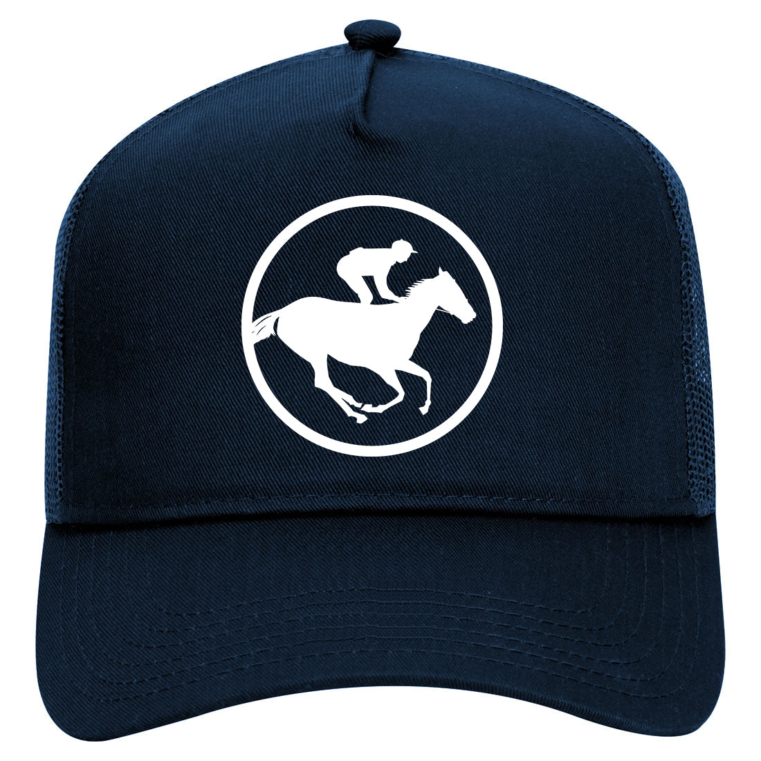 Derby Horse Racing Mens Mesh Trucker Hat Navy Blue